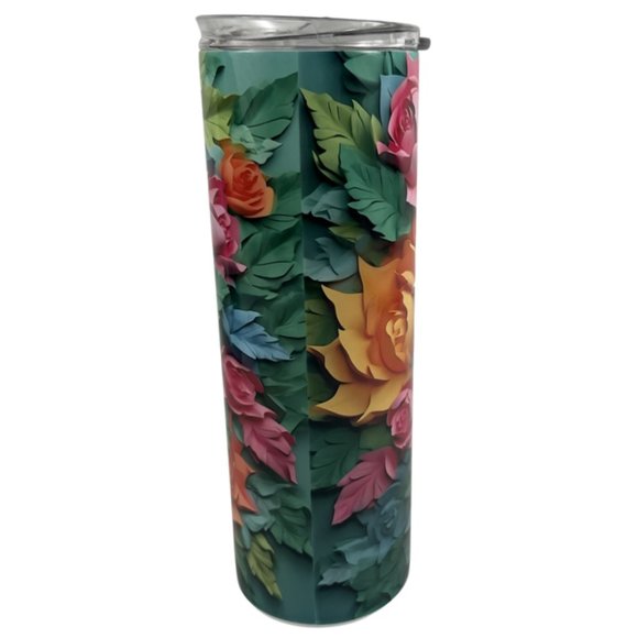 Skinny Tumbler 20oz 3D Dragon Colorful Paper Dragon and Flowers Stainless-Steel - Picture 6 of 10